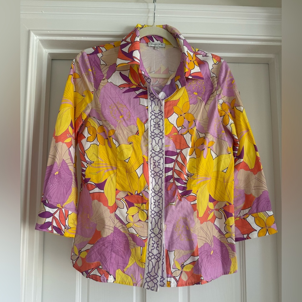 PATTY KIM Vibrant Floral Button Down Shirt - Yellow, Purple, Pink